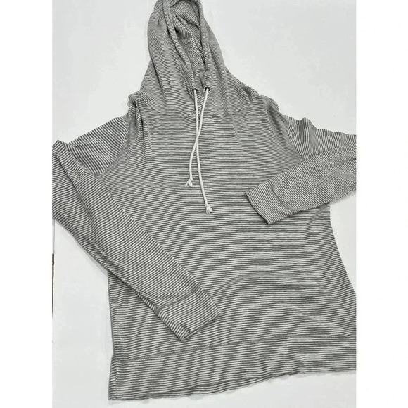 J CREW LADIES GREY STRIPED PULLOVER HOODIE LIGHTWEIGHT SIZE M - Picture 1 of 6